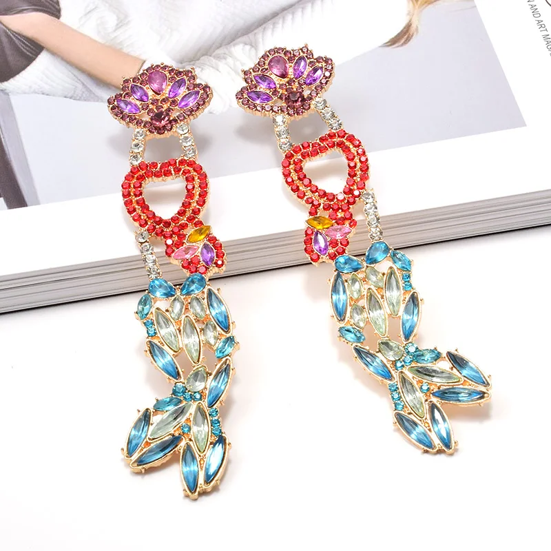 Оптовая Продажа ZA Разноцветные кристаллы Висячие длинные серьги подвески