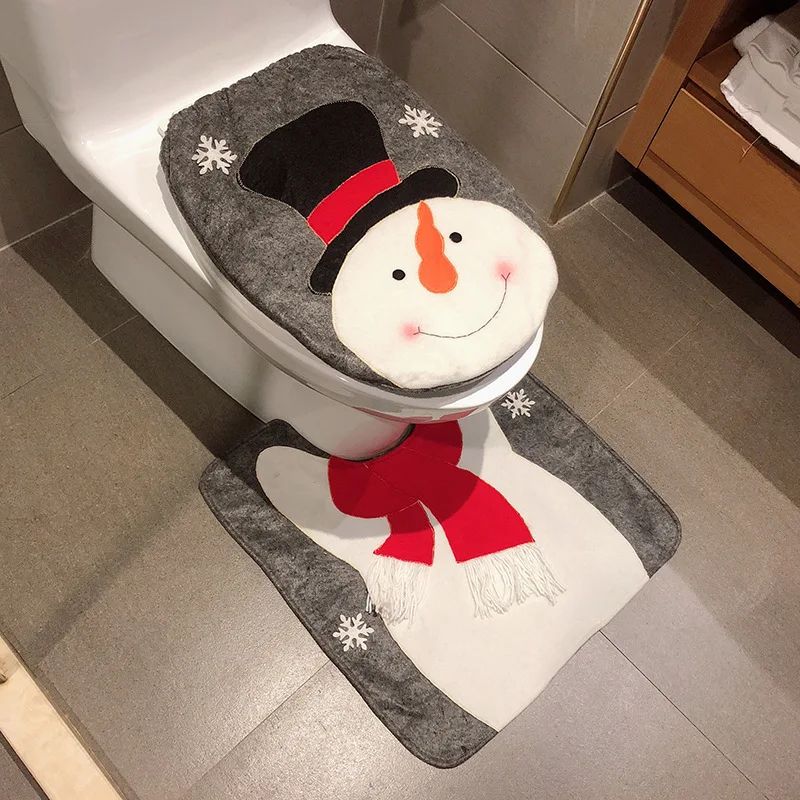 2PCS Christmas Decoration Toilet Seat Cover Rug Sets Santa Claus Bathroom Mat Xmas Decor Cotton Linter Happy New Year Ornament enlarge