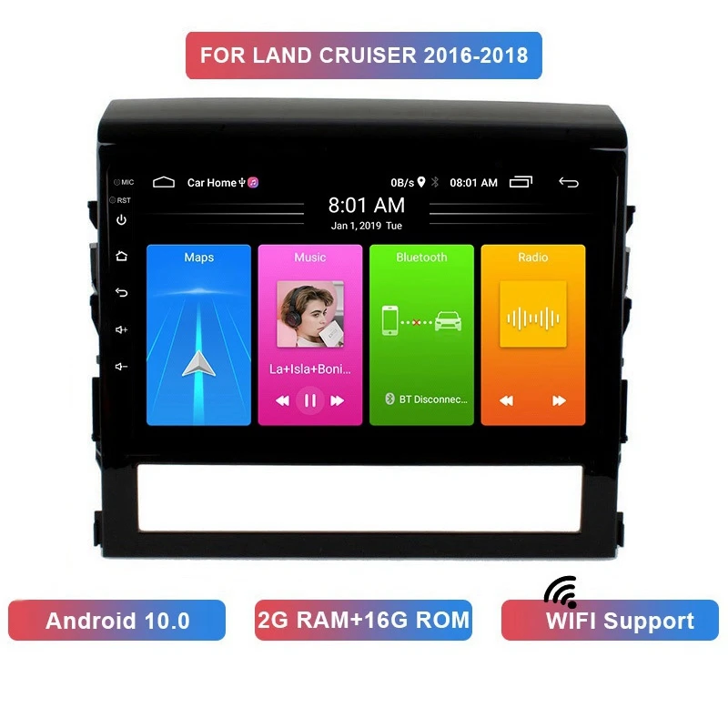 

Автомагнитола 2 Din на Android 10,1, 10,0 дюйма, 2 + 16 ГБ, Wi-Fi, Bluetooth, GPS-навигация для Toyota Land Cruiser 2016-2018