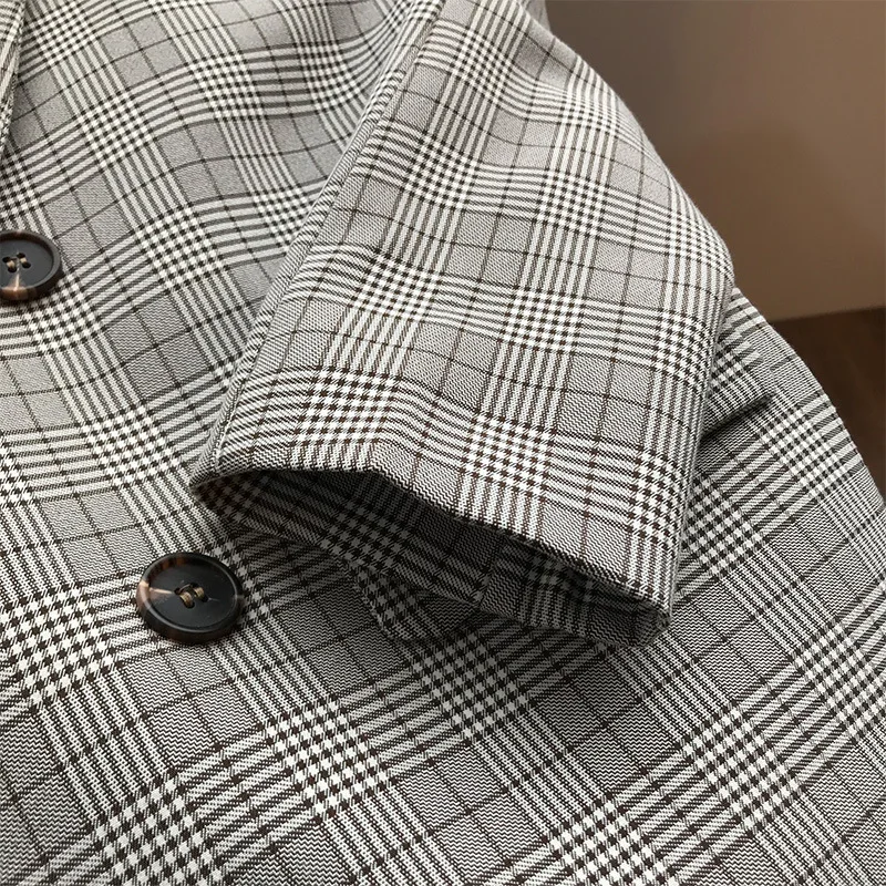 Офисный женский ретро клетчатый текстурированный костюм Женский блейзер