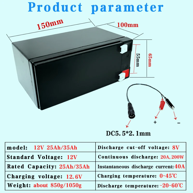

12V 35Ah 18650 lithium battery pack with built-in 35A sprayer, backup power supply, uninterrupted power supply, solar battery