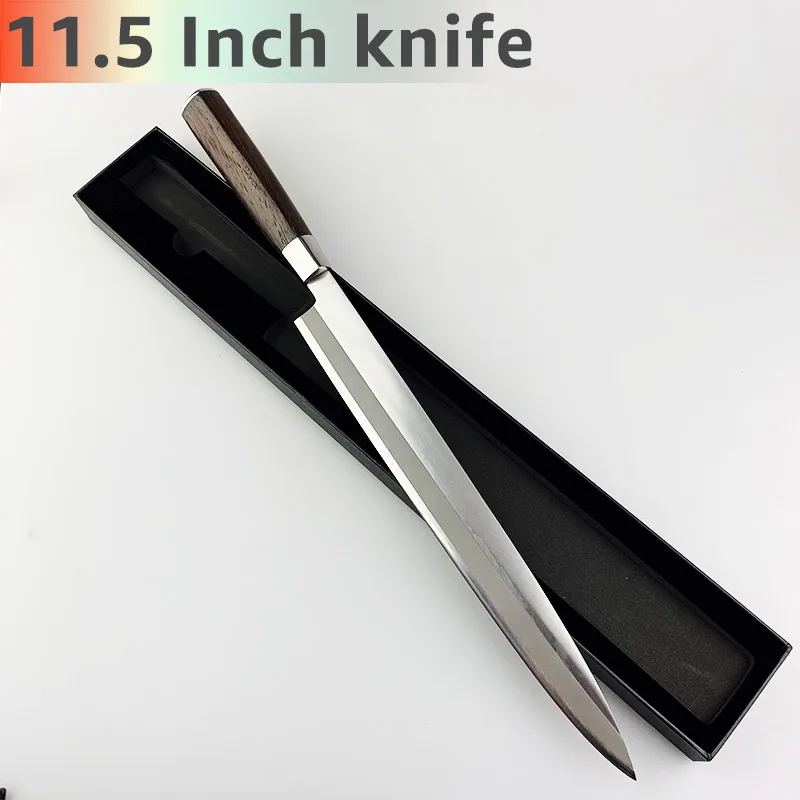 11.5 inch with box Кухонный нож 8,5, 9,5, 10,5 дюймов, японские ножи сашими, шеф-повара, суши, янагиба, 7CR17, 440C, нержавеющая сталь, филе лосося, мелкая - Цвет: 11.5 inch with box