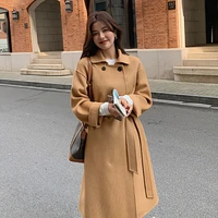 autumn and winter new high end double sided wool coat womens mid length loose over the knee fashionable woolen all match coat