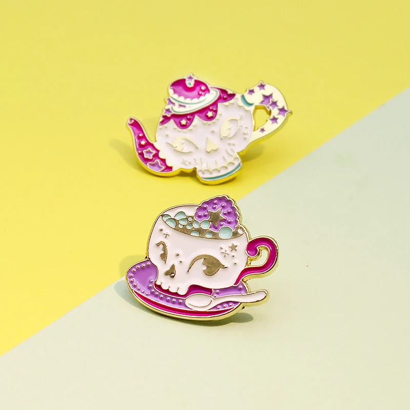 Модный изысканный фиолетовый Скелет кофейная чашка значок Готический чайник