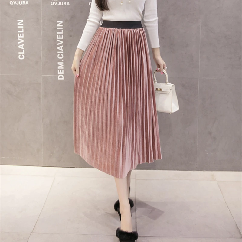 OllyMurs корейская мода Женские винтажные бархатные Длинные Юбки Высокая талия