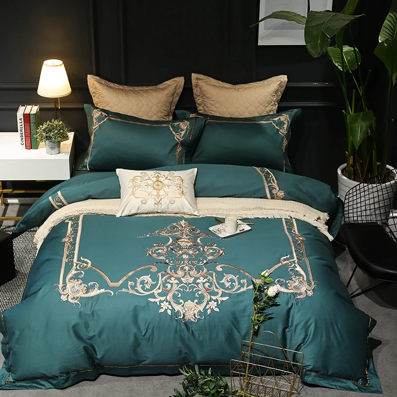 Зеленый Роскошный Королевский Постельное белье Queen King size 4/5/7 шт набор постельного