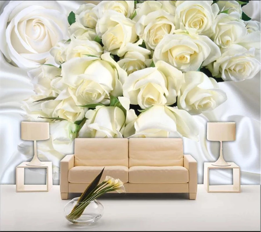 Wellyu индивидуальная большая фреска мода обустройство дома белая шелковая роза