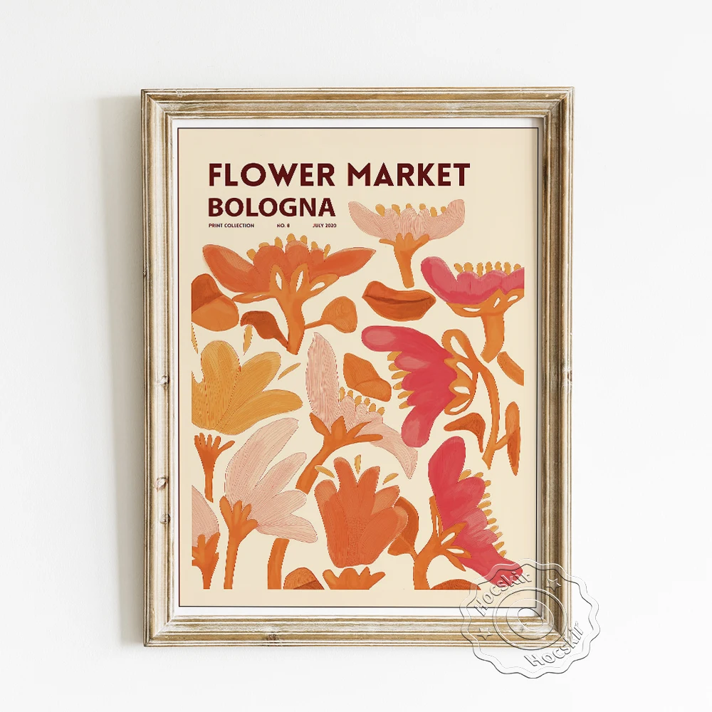 

Flower Market Collection Exhibition Poster, Bologna Red Colour Floral Canvas Painting, Abstract Watercolour Wall Art Home Decor