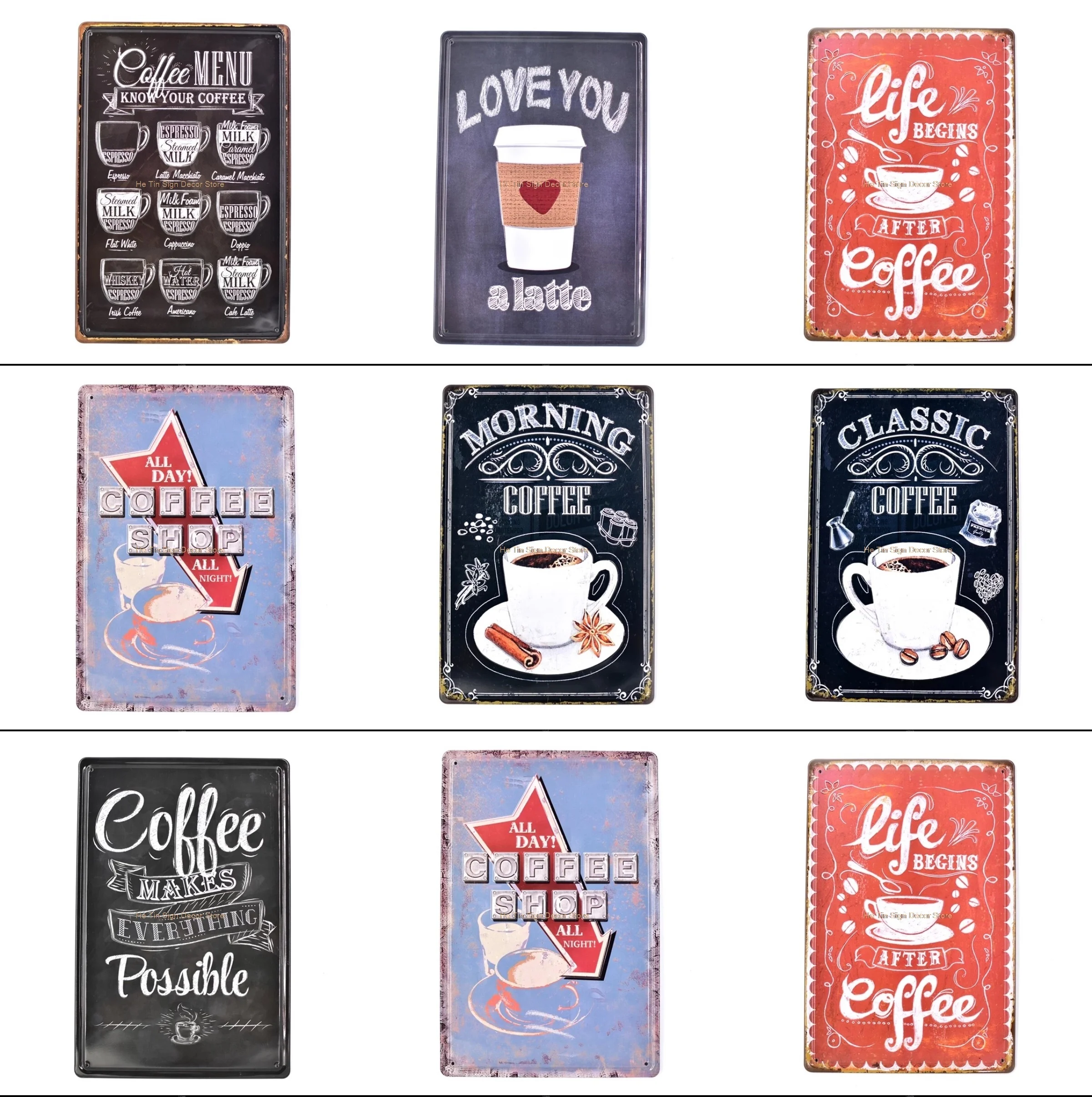 

Metal Painting Coffee Classic Style Tin Sign Plates Art Painting Board Retro Club Store Garage Hotel Home Wall Decor Retro Metal