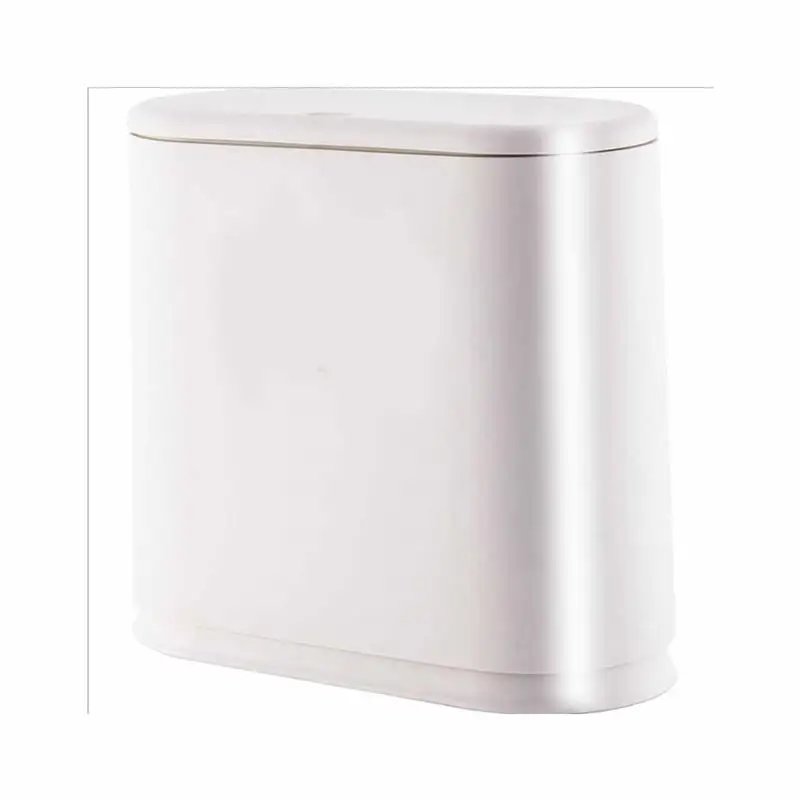 

Slim Plastic Trash Can 10L Garbage Can with Press Top Lid,White Modern Waste Basket for Bathroom,Living Room,Office and Kitchen