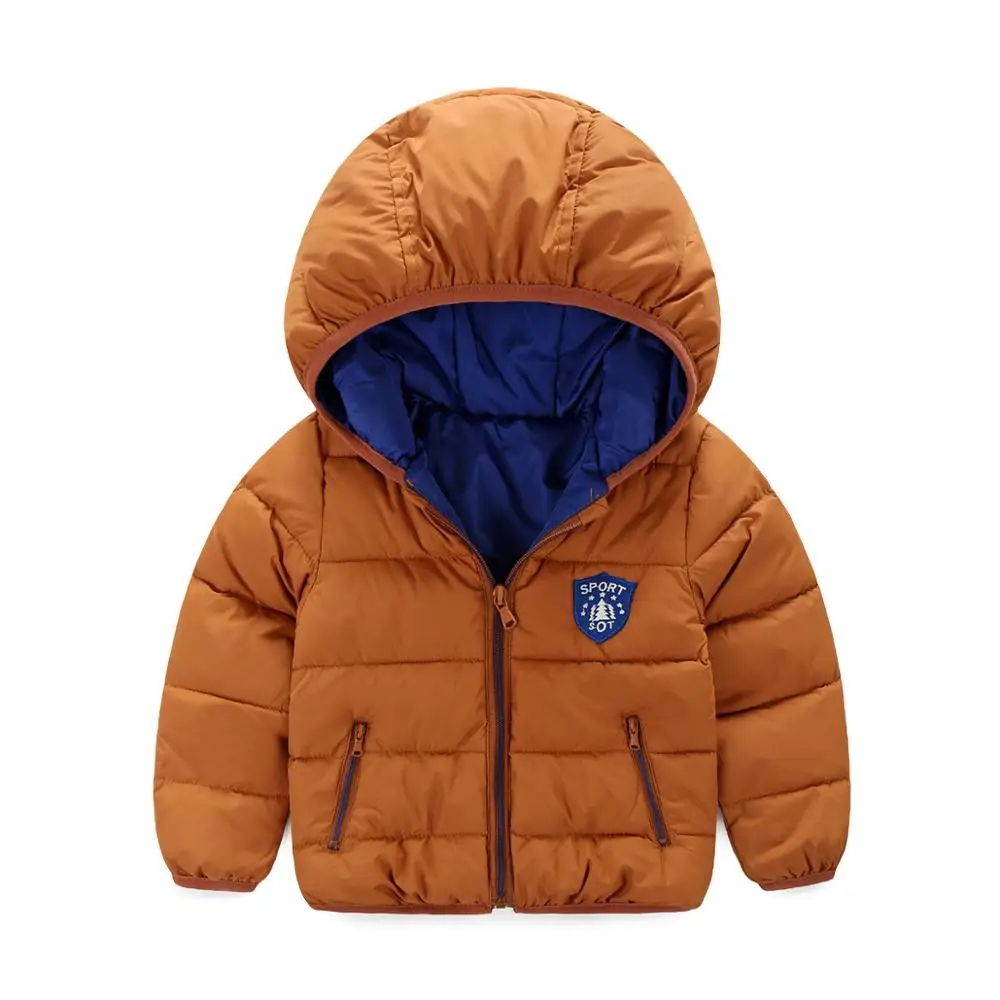 Зимний пуховик с капюшоном для мальчиков и девочек яркая расцветка детская