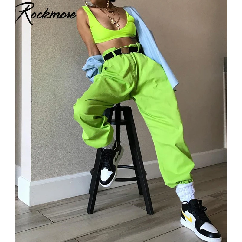 Женские брюки карандаш на шнурке Rockmore неоново зеленые карго с высокой талией