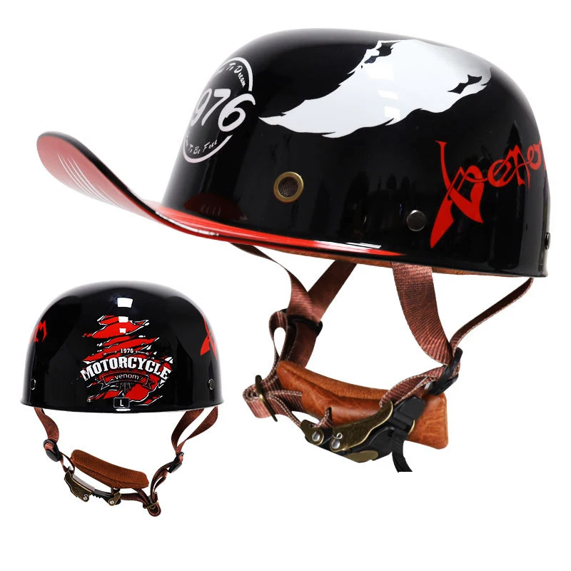

Retro Motorcycle Helmet Baseball Cap DS Casco Moto Venom Patterns Black Men Half Helmet Motorcycle Ladle Helmet Pedal Cap 101