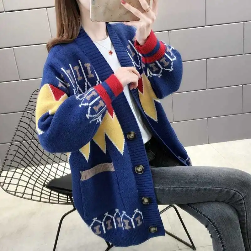 

Женский Трикотажный Хлопковый кардиган с V-образным вырезом и длинным рукавом