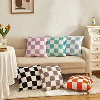fashion checkerboard plaid cushion cover soft dutch velvet pillow cases sofa seat bed vintage home decoration throw pillowcase