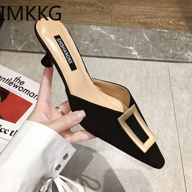 Летние женские туфли без задника Женские босоножки с острым носком на высоком