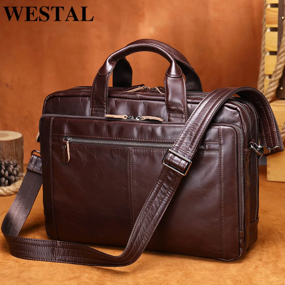 WESTAL Men's Travel Bag Genuine Leather Luggage Duffle Bags for Men Hand Luggage Bag Overnight Weekend Bags Leather Totes 9207