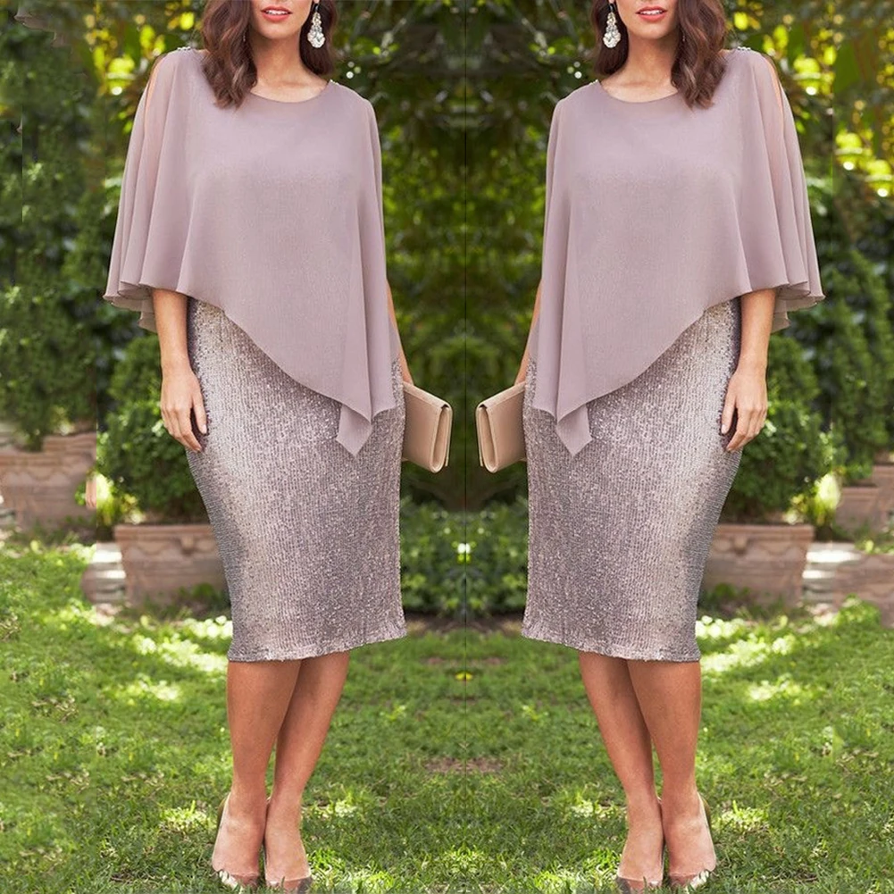 Женское шифоновое платье-карандаш с круглым вырезом Двухслойное в стиле пэчворк