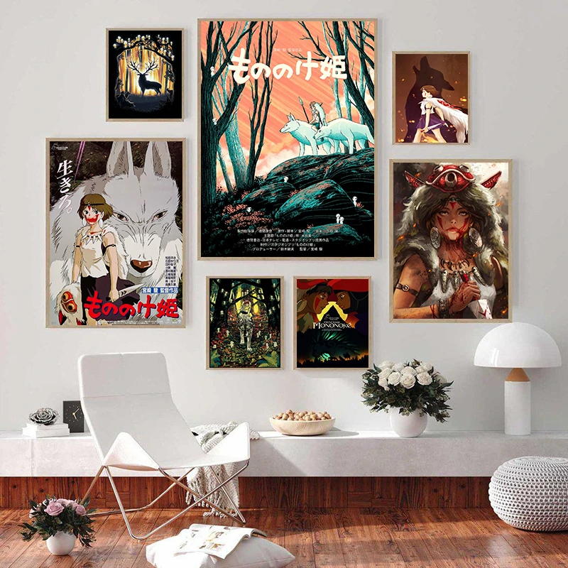 

Miyazaki Hayao Mononoke Hime White Coated Paper Prints painting Home Decoration Livingroom Bedroom Bar Home wall Art
