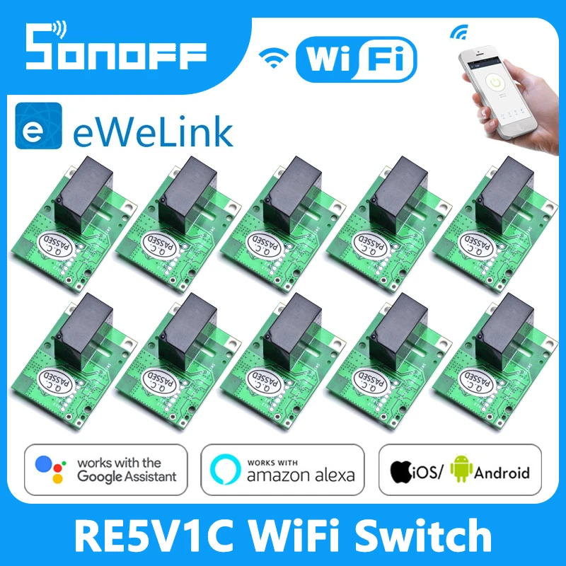 

SONOFF RE5V1C Switch Relay Module Wifi Switch 5V DC Wireless Switches Inching/Selflock Working Modes APP/Voice/LAN Control Smart