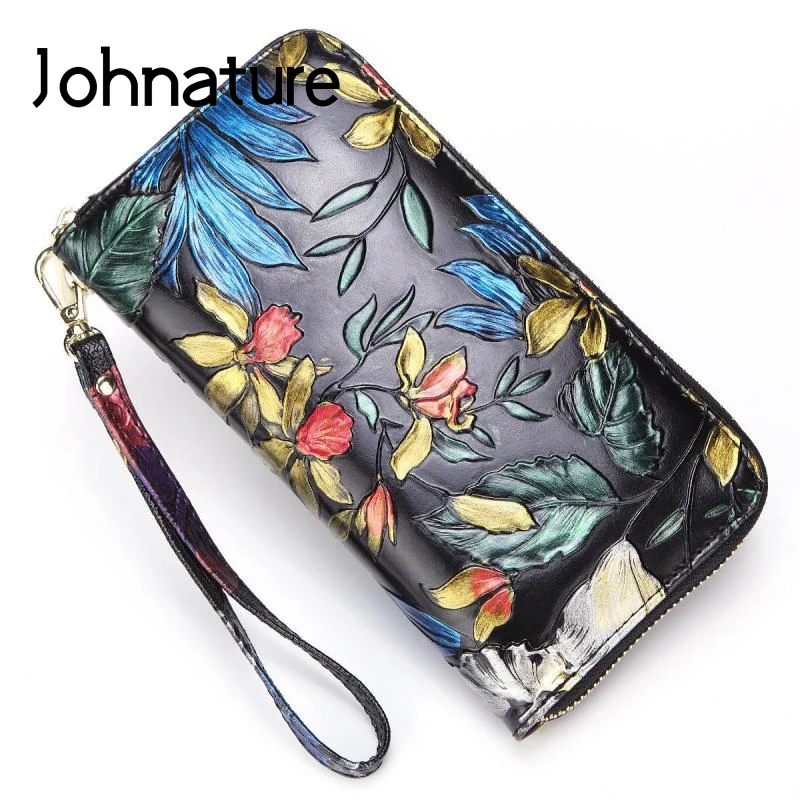 Женский кошелек в национальном стиле Johnature бумажник из воловьей кожи с ручной
