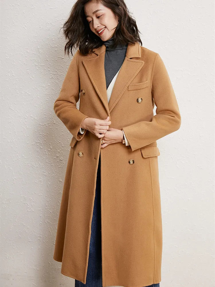 AIGYPTOS 2020 autumn and winter new handsome British super long camel double-breasted wool coat women's | Женская одежда