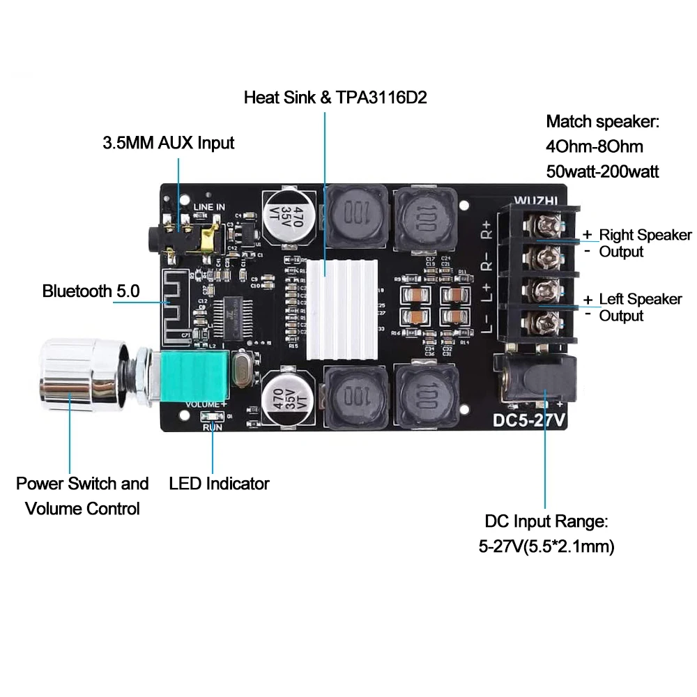 TPA3116 Bluetooth 5 0 Плата усилителя двухканальный 2*50 Вт мини стерео аудио приемник