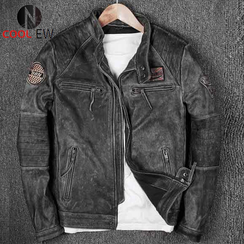 

Real Picture Genuine Leather Jackets Male Short Real Leather Jacket Punk Spring Mens Motorcycle Real Cow Leather Coat Brand A579