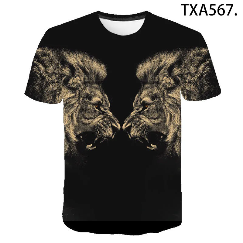 

Summer New Lion Streetwear Cotton T-shirt Boy Girl Kids 3D Printed Short Sleeve Casual Men Women Children Cool Tops Tee