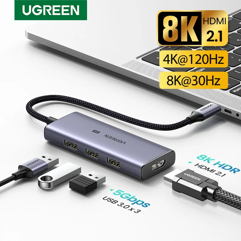 UGREEN USB C HUB 8 k30hz 4 k120hz tipo C a HDMI 2.1 adattatore USB 3.0 24Gbps per Macbook Air Pro iPad Pro M1 accessori per PC HUB USB