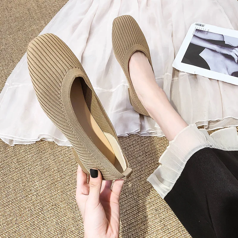 

Moccasin Shoes Autumn Soft Knitting Flats Female Footwear Square Toe Casual Sneaker 2021 Fashion Women's Moccasins Fall Dress Ne