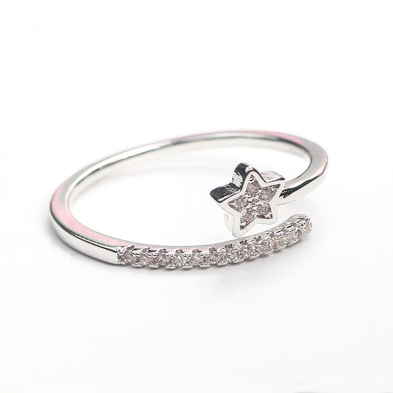 

Simple Design Star Open Ring for Women Micro Inlay White Crystal Stylish Wedding Proposal Rings Girl Birthday Gift