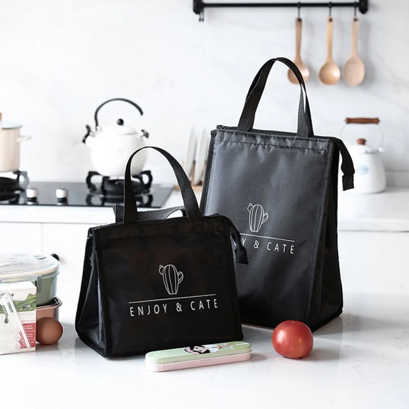 Черная сумка для обеда с принтом кактуса Термосумка пикника путешествий