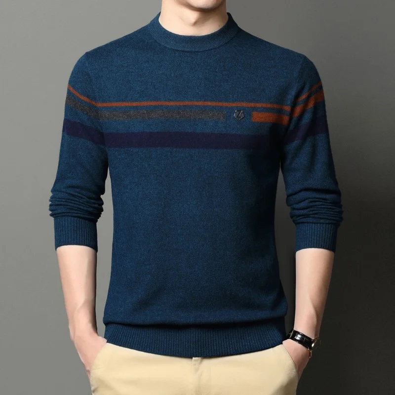 Mens Sweater Clothing Autumn and Winter 100% Wool The New Round Neck Thicken Keep Warm Slim