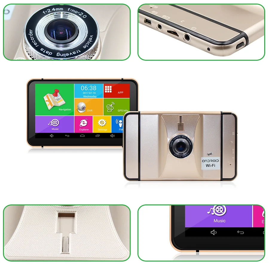 2019 Новый 7-дюймовый автомобильный DVR грузовик GPS навигация Android 1080P рекордер 512Mb 8Gb