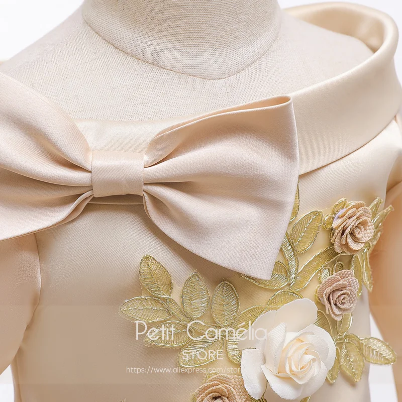 New Summer Dress Princess Girls Party Casual Solid Appliques Bow Ribbons Draped Kids Formal Embroidery Costume Ball Gown | Детская
