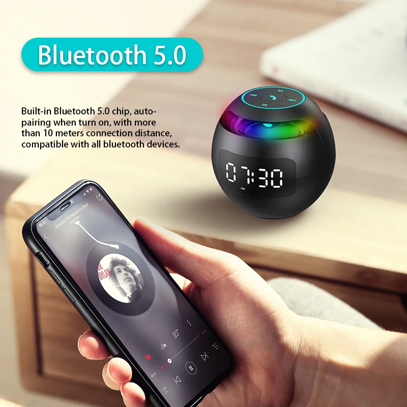

Mini Bluetooth Speaker Portable with LED Light FM Radio Speakers Alarm Clock Timer Altavoces Music Boombox Caixa De Som Portatil