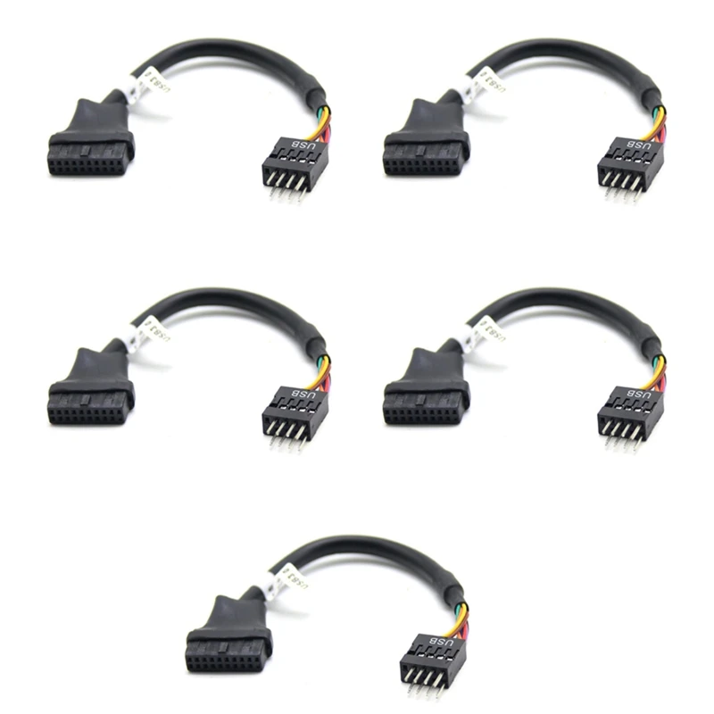 

5PCS USB 3.0 20 Pin Motherboard Header To Usb 2.0 9 Pin Adapter Converter Cable Male Female for Computer PC Adapter Cord