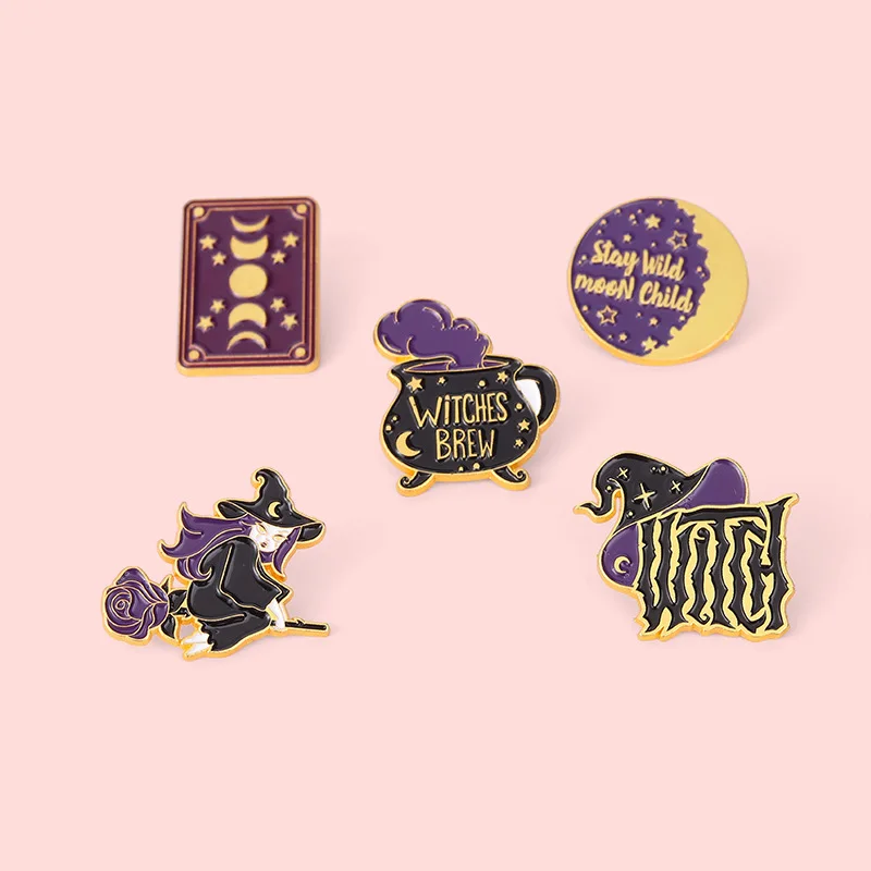 

Dear-you Creative Purple Brooch Witch Magic Badge Magic Card Small Accessories Metal Badge Clothing Bags Jewelry Special Gift