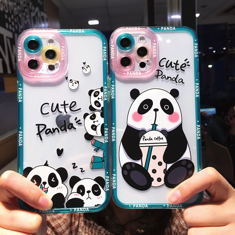 Cute Cartoon Animal Panda Bear Phone Case For iPhone 14 Pro Max 13 12 11 X XS XR 7 8 Plus SE Transparent Soft Shockproof Cover