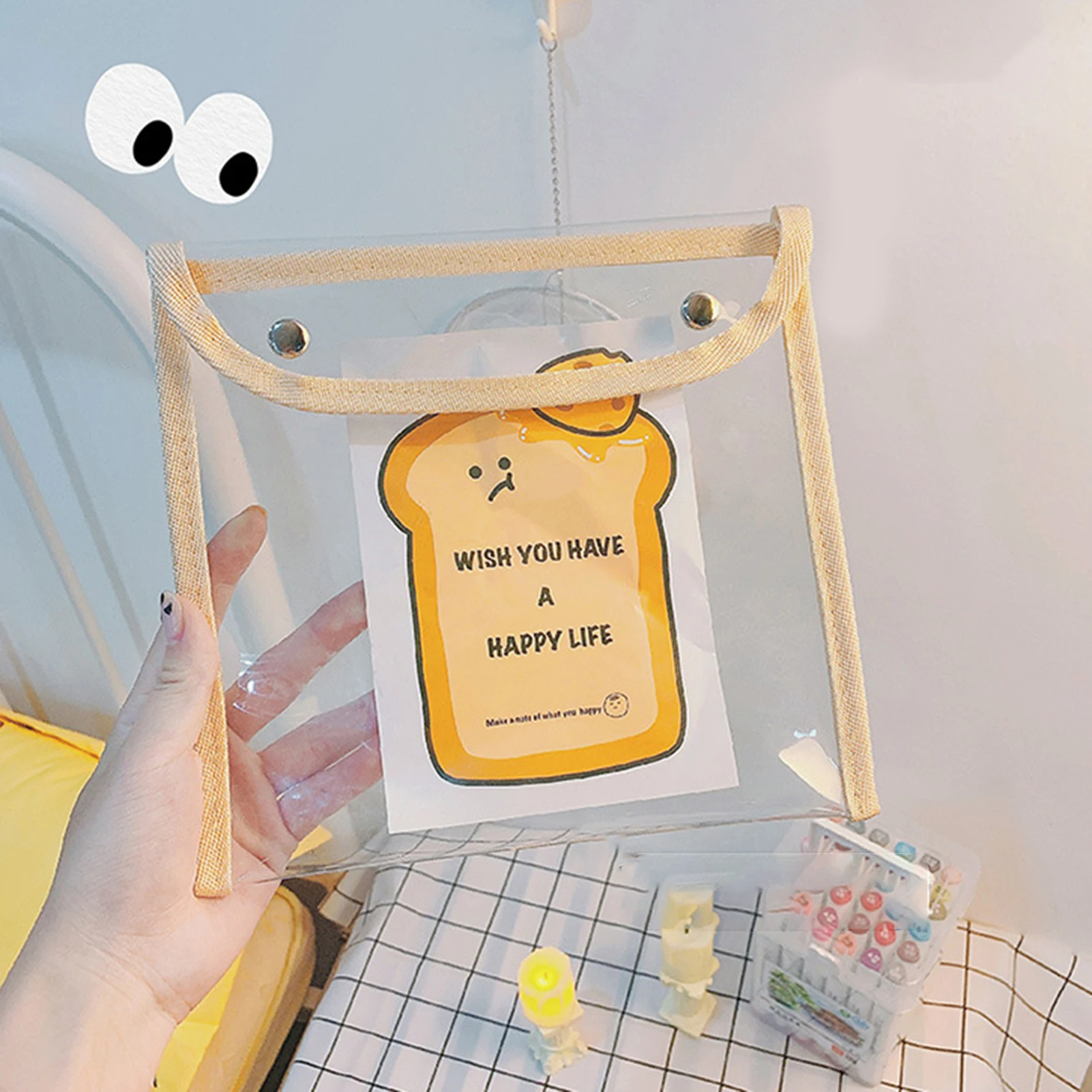 

Japanese ins style simple hand account sticker snap transparent storage bag pvc waterproof pencil case