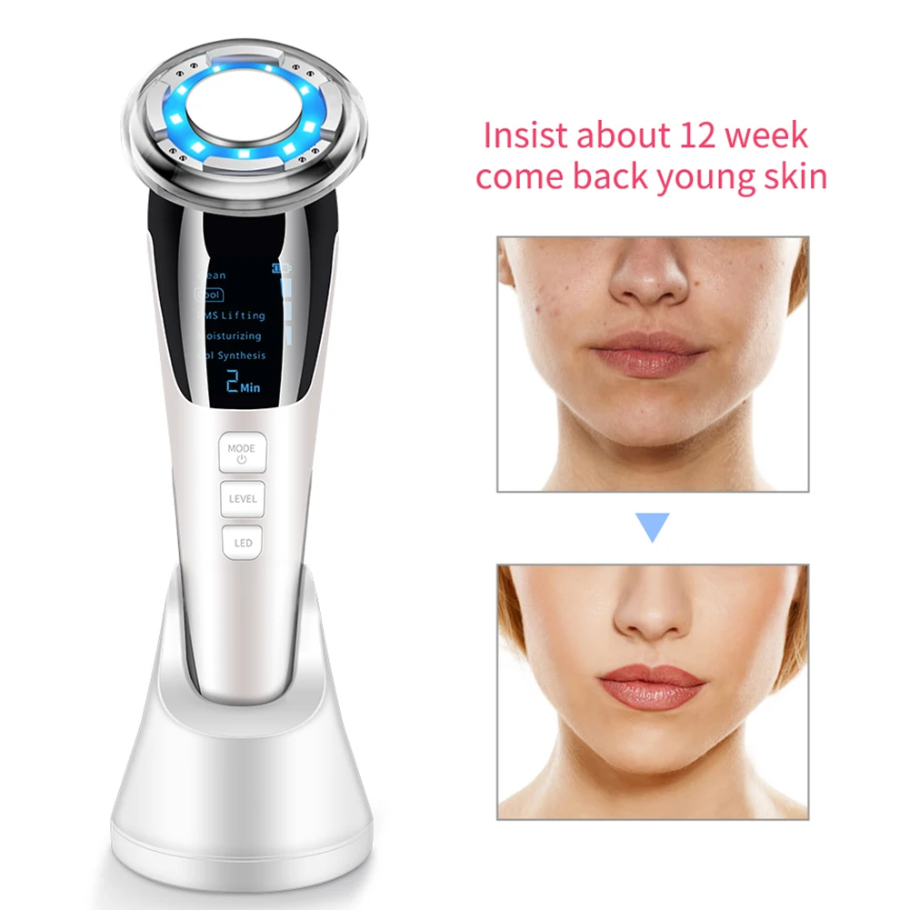 

LED Light Therapy Wrinkle Removal Skin Tightening EMS Hot Cool Sonic Vibration Facial Massager Treatment Skin Care Beauty Device