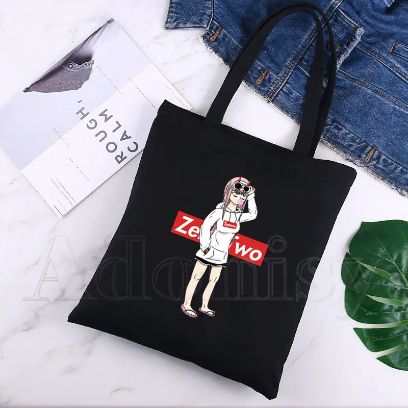 

Darling In The Franxx Simple Women Package Elegant Canvas Bag Handbags Shoulder Bags Casual Shopping Girls Handbag Black