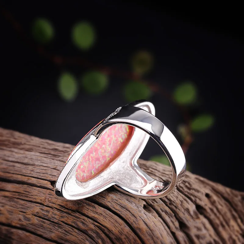 

S925 Sterling Silver Ornament Thai Silver Women's Opal Ring