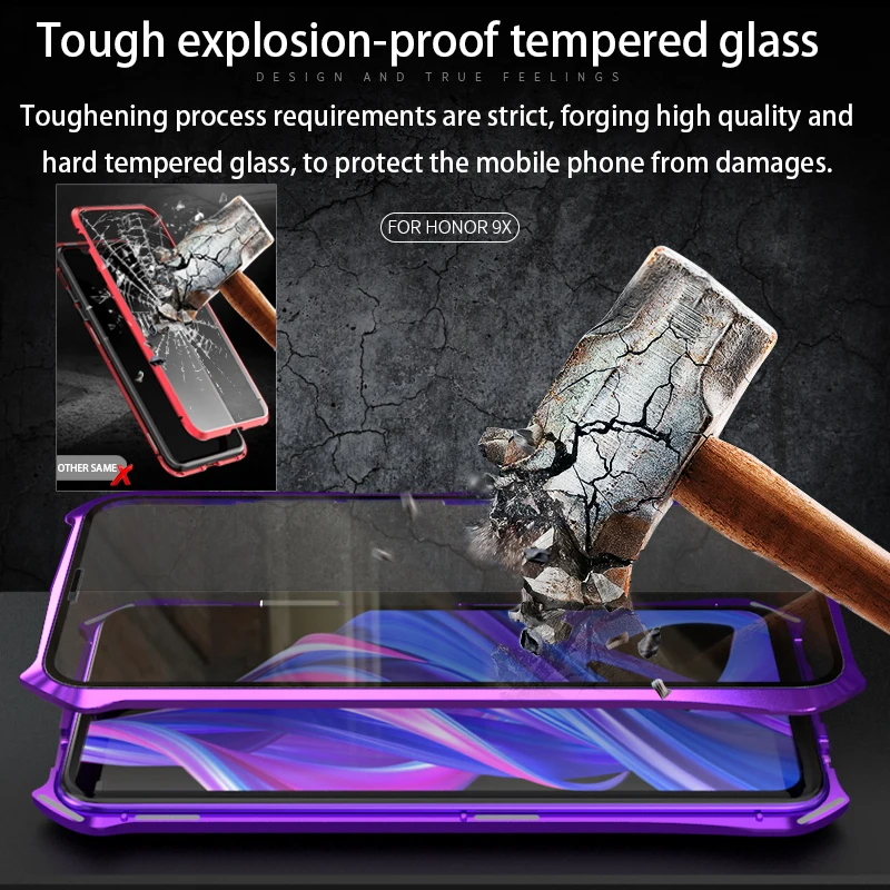 Магнитный чехол Luphie для Huawei Honor 9x Pro полное переднее и заднее стекло 9h закаленная