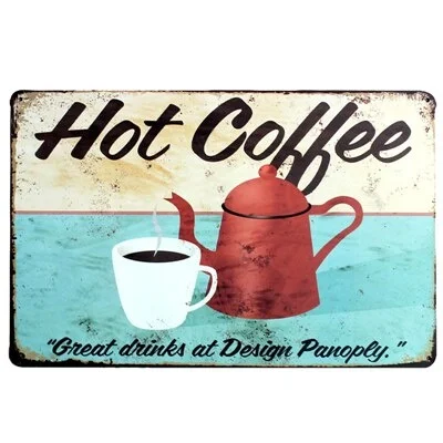 

Hot Coffee Set, Metal Sign Shop Bar, Wall Decor, Vintage Metal Sign, Paint Plates Poster For Home Decor