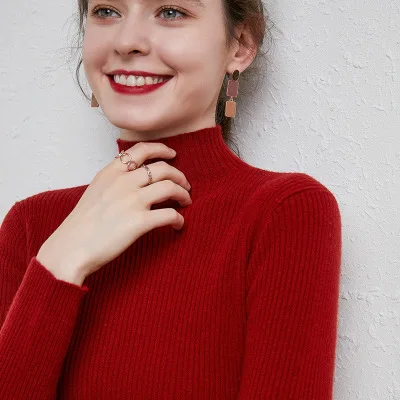 

Ladies Turtleneck Solid Color Slim Long Sleeve Knitted Sweater gray
