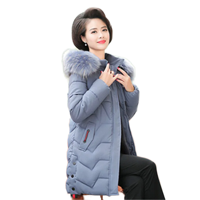 Middle age clothing New warm Cotton clothing coat Large size 5XL Women's winter jacket with hat fur collar Down cotton clothing
