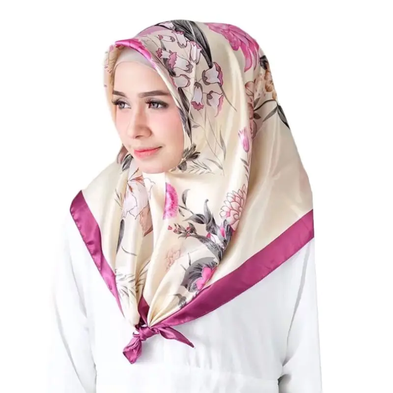 

14 Colors Muslim Hijab Women Silky Satin Square Shawl Scarf Vintage Paisley Floral Islamic Head Wrap Multi-Function Headscarf