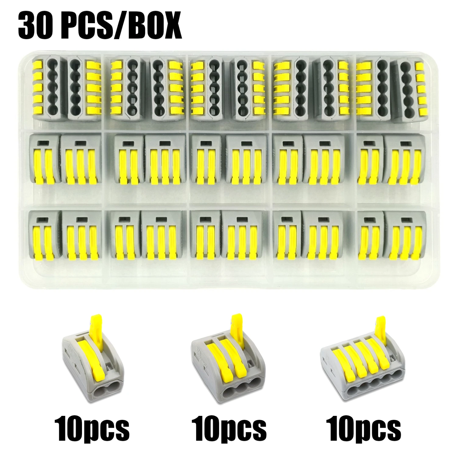 30boxA (yellow) Тип 30/50/60/96 шт смешанные в штучной упаковке быстрый соединитель проводов PCT-212/213/214/215 компактный проводки соединитель-проводник клеммной колодки - Цвет: 30boxA (yellow)